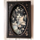 「遠い記憶」額付 アート作品 原画 徳島洋子作品 アクリル画 猫