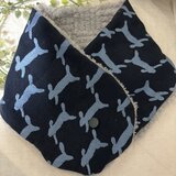 ハンドメイド☆ネックウォーマー北欧リネンブルーうさぎ刺繍ファ