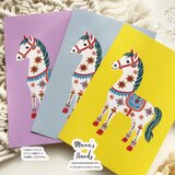 ⭐️5点売れました《幸せを運ぶ馬》☘️2026 午年 ダーラナホース 可愛い 北欧 イラスト ポストカード 3枚 ハガキ