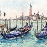 水彩画原画　ゴンドラ・ヴェネツィア運河　＃701