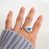 『青い鳥』羊毛画とヴィンテージビーズの指輪