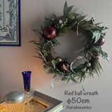 クラシカルなレッドのポインセチア_クリスマスリース【迫力の５０cm！】RED&silver.のXmasのコピー
