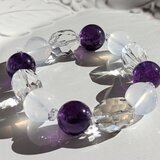 『ウルグアイ産アメジスト（非加熱）&ムーンクォーツ（アンフィボールインクォーツ）クリアクォーツのブレスレット』