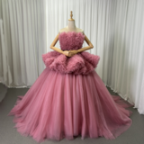 カラードレス ローズピンク ラッフルフリル 可愛い プリンセスライン 編み上げ 花嫁 前撮り