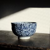 微塵子柄で素敵◆有田焼　半之丞窯　染付深鉢　工芸品　和　碗　昭和期以降