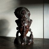インドネシア・バリ島産◆木彫りの女神　鳥　オブジェ　インテリア　工芸品　木彫り　黒檀　