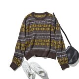 一枚であたたかく、華やか。北欧風ジャガードが彩る、ウールとカシミヤ混紡ニット　セーター　ブラウン　251205-1