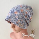 おしゃれでかわいいハンドメイド帽子《minnetto(ミネット)ブルグレー✖️オレンジ》医療用帽子　ケア帽子　カフェ帽子