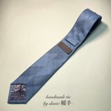 【受注製作】ブル　グレー　イタリア　チェック　ペイズリー　ネクタイ　プレゼント　ギフト　　【別途】名入れ　イニシャル