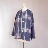 手織りのベビーアルパカのハーフコート　インディゴブルー