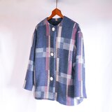 手織りのベビーアルパカのハーフコート　インディゴブルー