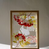 光透ける切り絵＊ナナカマドとユキウサギ