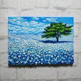 油絵【青空のネモフィラの丘】F4号