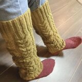 【受注製作】手編み★ウール100%★レッグウォーマー・アラン模様★ニット・手編み★きみどり