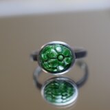 RG10-134 手作り 一点物 シルバー ミャンマー産 A貨 本翡翠 干青 指輪 フリーサイズ 彫り花