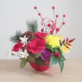 フェルトの花＊お正月飾り＊薔薇と菊と水仙のフェルトフラワー アレンジメント＊アートフラワー 和風モダン