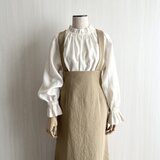 フリルカラーキャンディスリーブ長袖プルオーバー_リネン100%_écru