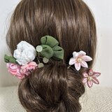 春彩つまみ細工フラワーセット（白椿・桃花） / Spring Tsumami Kanzashi Floral Set