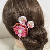 春色つまみ細工・丸つまみヘアオーナメント（Pink Tsumami Kanzashi Hair Ornament）