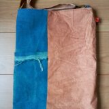 藍染と柿渋染めの縦長ショルダーバック　木綿