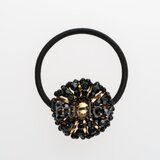 ビーズヘアアクセサリー「花」（黒金×多面）