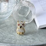SC144-ヴィンテージブローチ U.S.A. Owl Brooch with Gold Tone Rhinestones