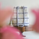 数量限定! エンブロイダリーシアーチェック　2way ポシェットマリンバッグ　ホワイトグレー×ゴールド　ミニショルダー