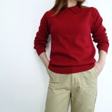 「オンからオフにも」襟付き12Gワイドリブニット＜レッド＞