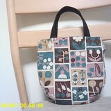 ＊綿麻・北欧の森ポタ二カルブロック柄・まる底・小さめくったり手提げ