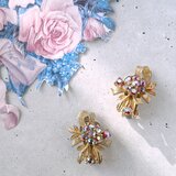 ribbon leaf red aurora rhinestone flower ヴィンテージイヤリング