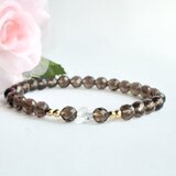 天然石＊スモーキークォーツ×水晶＊ブレスレット＊シンプル＊天然石ブレスレット＊おしゃれ＊お守り＊大人＊上品＊ブラウン