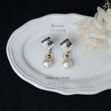 Mosaic モザイク記憶イヤリング｜ビーズ刺繡｜カスタムイヤリング｜コットンパール｜オウカノモリ/ouka no mori