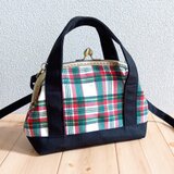 トートバッグ風　がま口ショルダーバッグ　ポシェット　21cm口金　タータンチェック　629