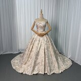 カラードレス シャンパン色 ジャガード生地 ベアトップ プリンセスライン 編み上げ 披露宴