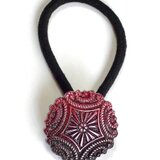 世界の飾りボタン ヘアゴム ジオメトリック レッド [mazh-118]