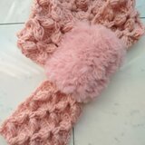 【お客様の声から生まれた】マフラー ファー ショート ループ バタフライ 花 柄 模様 ピンク 手編み 編み物 編み