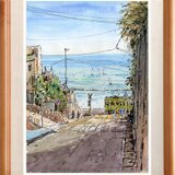 水彩画原画　江ノ電 日和・七里ガ浜の海　＃704