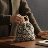 北欧柄手編み巾着/シェットランドウール