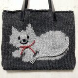 【yuki様専用】ニットバッグ　ねこ　（チャコールグレー）のコピー