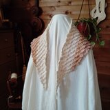 手紡ぎコットンの三角ストール（マロン＆イエローオレンジ色）