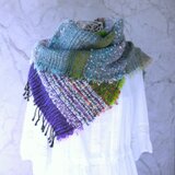 手織り・ウールコットン・ロングストール・冬景色の庭