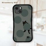 グリップケース 黒猫 ドット柄 耐衝撃 iPhoneケース