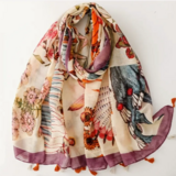 大判ストール スカーフ 花柄 タッセル付き レディス 大人 カジュアル コットン 綿 ショール マフラー プレゼント 通勤通学