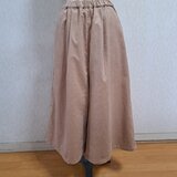 コーデュロイ　ガウチョパンツ【裏地付き】フレアーパンツ　ベージュ　コットン　綿　フリー
