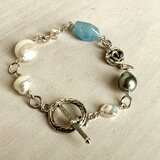 パールとアクアマリンのシルバーブレスレット