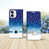 iPhone専用 手帳型スマホケース （カメラ穴あり/はめ込み式/スタンド機能付き）【ほのぼのにゃんこ（雪花）】