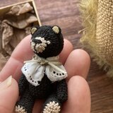 【5ジョイント】小さな本格テディベア 6cm ＊ 極細糸のマイクロクロッシェ（黒クマさん）