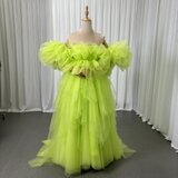 華やか カラードレス ミントグリーン フリル袖 胸元フリル デザイン感 チュールスカート 編み上げ 前撮り