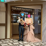 実例写真！カラードレス ピンク チュールスカート キャミソール ロングトレーン 前撮り