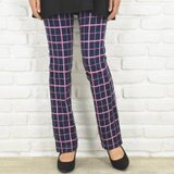 極上の穿き心地！ブロックチェック柄のストレートストレッチロングパンツ　ネイビー×ピンク　大きいサイズあり